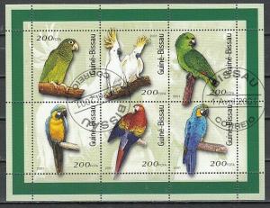 Guinea Bissau, Mi cat. 1422-1427 A. Parrots sheet of 6. Canceled.