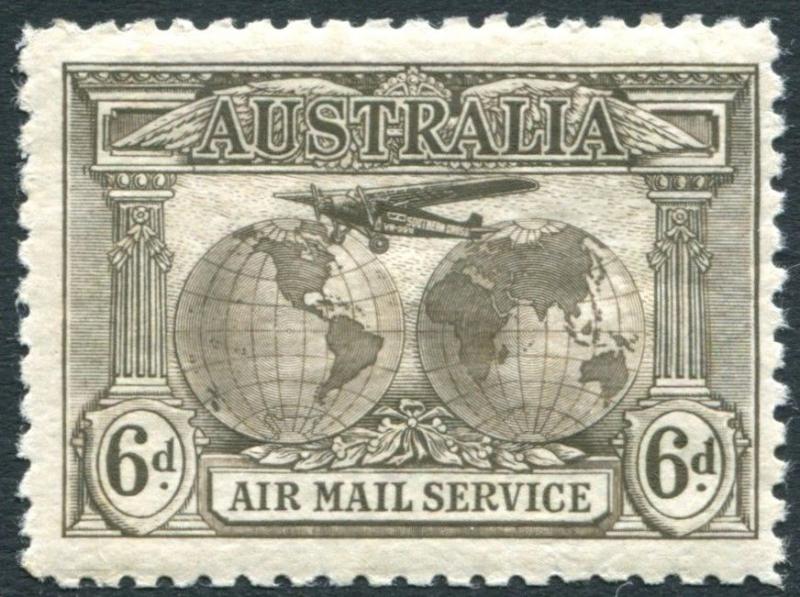 AUSTRALIA-1931 6d Sepia Air Stamp Sg 139 LIGHTLY MOUNTED MINT V23125