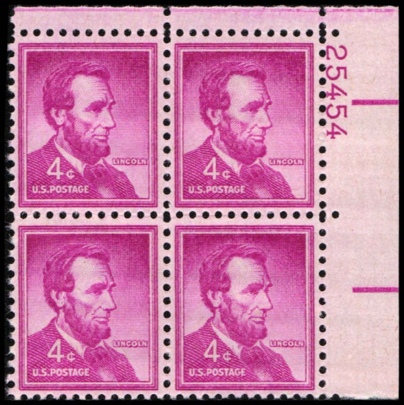US #1036a LINCOLN MNH UR PLATE BLOCK #25454