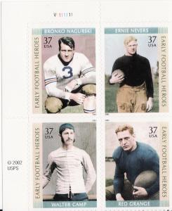 3808-11 3811a Early Football Heroes 37c MNH UL PB4 V111111