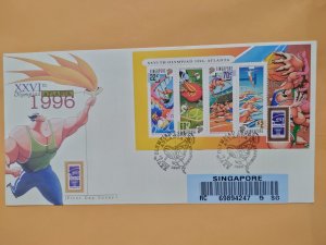 SINGAPORE 1996 U/ADDRESSED REGISTERED M/S FDC-  ALANTA XXVI OLYMPIAD