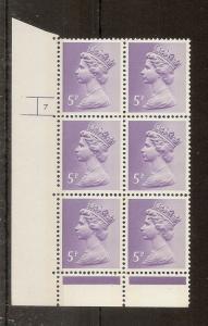 GB QEII Machin 5p Cyl 7 MNH Block