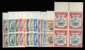 Grenada #151-163 Cat$133.60+, 1951 George VI, complete set in top margin bloc...