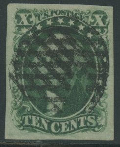 #14 10c 1855 XF+ USED GEM FANCY BLACK GRID CANCEL W/ PSAG 90 CERT BV1988