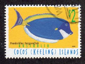 Cocos Islands 315 - Used - Powderblue Surgeonfish (cv $5.25)