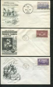 1951 United States Commemoratives First Day Cover Set of 6 - Stamps #998-1003