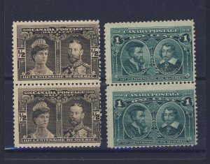 4x Canada 1908 Quebec MNH Stamps; 2x Pairs #96-1/2c #97-1c Guide Value = $40.00