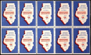 1938 US Poster Stamp Illinois Banking Constitutional Amendment Sheet/10 MNH