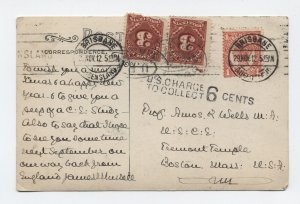 1912 Queensland to Boston MA postge due postcard [6525.1990]