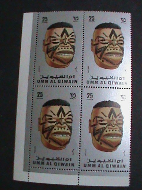 ​UMM AL QIWAIN STAMP- AFRICA FAMOUS MASKS LARGE MNH BLOCK OF 4 SET VF