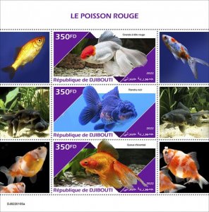 DJIBUTI - 2022 - Goldfish - Perf 3v Sheet - Mint Never Hinged