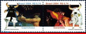 2929 BRAZIL 2004 PARINTINS FESTIVAL, PARROT, BIRDS OX, MI# 3374-75 C-2579-80 MNH