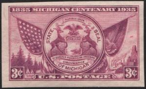 SC#778c 3¢ Michigan Statehood TIPEX Souvenir Sheet Single (1936) MNH