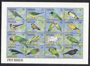 Tanzania-SC#771-sheet of 16 Birds-Pets-unused-NH-