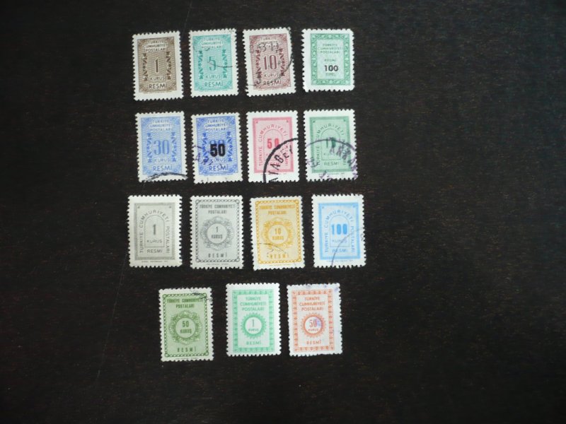 Stamps - Turkey - Scott#O76-O100 - Mint Hinged & Used Part Set of 15 Stamps