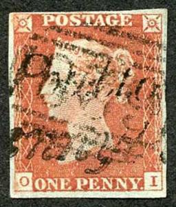 1841 Penny Red (OI) PENNY POST and 1844 Cancel Fine Four Margins