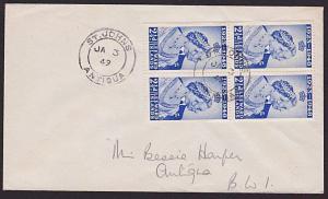 ANTIGUA LEEWARD IS 1949 cover block of 4 SW 2½d ex St Johns.................6571