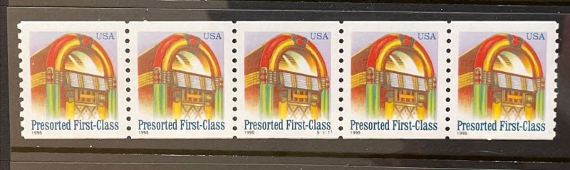 US PNC5 25c Jukebox Presorted Stamp Sc# 2912 Plate S11111 MNH
