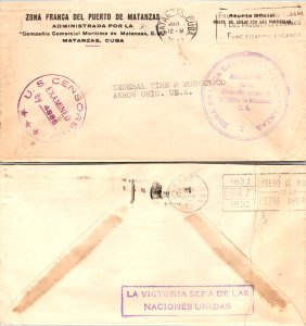 1943 Cuba Official Free Mail to the United States + US Censorship Cancel ( Po...