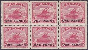 PAPUA 1917 ONE PENNY on 2/6d MNH block of 6................................A4890