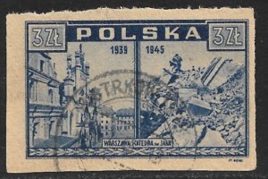 POLAND 1945-46 3z Views of Warsaw Before and After WW2 Pictorial Sc 375 VFU