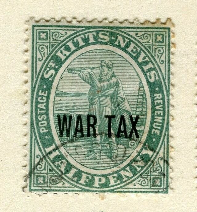 ST.KITTS; 1916 early WAR TAX issue fine used Columbus issue 1/2d. value