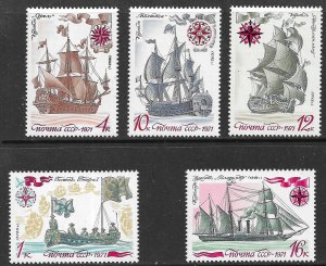 RUSSIA USSR 1971 History of Russian Fleet Set Sc 3930-3934 MNH