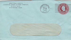 U.S. AMERICAN STEEL & WIRE COMPANY, Union St, Mass. 1933 Pre Paid Cover Rf 47626