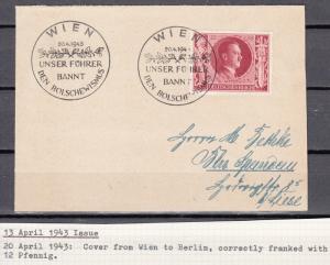 Germany - 20.4.1943 12pf+38  Hitler stamp as single franking on cover (1734)