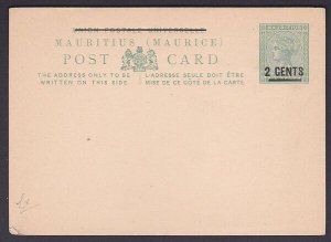 MAURITIUS 1885 2c on 6c postcard fine unused................................Q768