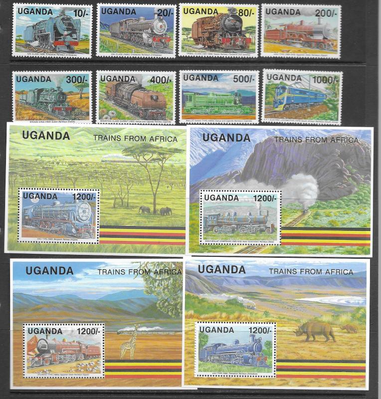 Uganda 876-87 MNH cpl train set, vf, see desc. 2019 CV $33.25