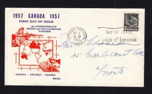 Canada #373  (1957 Mining Industry issue) addressed Regal cachet FDC