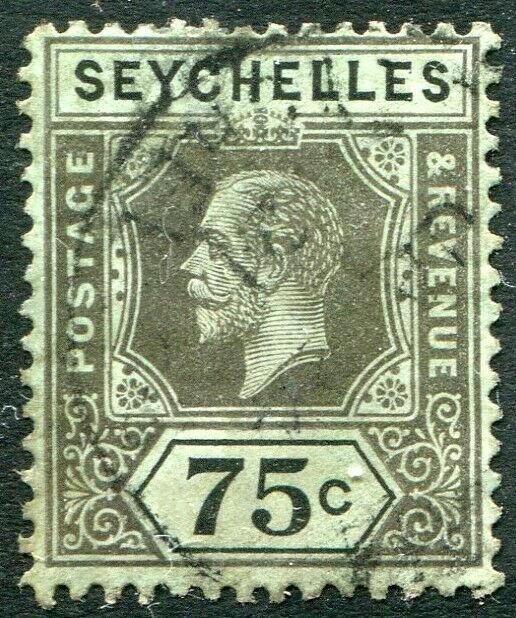 SEYCHELLES-1918 75c Black/Blue-Green (olive back) Sg 93 FINE USED V48890