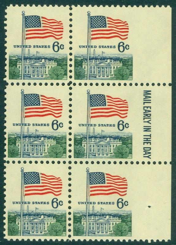 EDW1949SELL : USA 1968 Sc #1338 ERROR. Mail Early Blk of 6 Imperf at right VFMNH