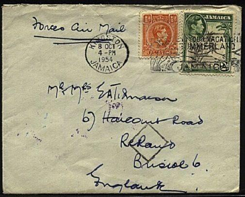 JAMAICA 1954 FORCES AIR MAIL cover to UK - oval APO/JAMAICA................22841