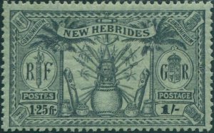 New Hebrides 1925 SG49 1s 1f.25 black on green Weapons Idols MLH