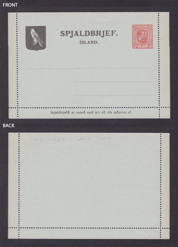 ICELAND 1911, Stamped letter card Mi #K6, Unused