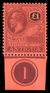 Antigua 1922 KGV £1 purple & black/red marginal Plate 1 copy VFM. SG 61.