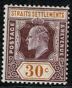 S.SETTLEMENTS KE VII 1906-12 30c PURPULE & ORANGE UNUSED SG162 Wmk.MCCA P.14 VGC