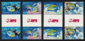 Barbados WWF Queen Triggerfish Diving Fish 4 Gutter Pairs 2006 MNH