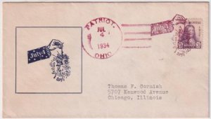 US Ohio, Patriot 724  Fancy Cancel Cover,  Hand Holding Firecracker
