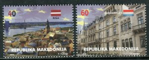 124 - MACEDONIA 2015 - Macedonia in EU - Riga - Luxemburg - Flags - MNH Set