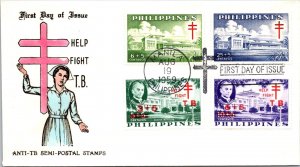 Philippines FDC 1959 - Anti TB Semi Postal Stamps, Multi Colored - Block - F4320