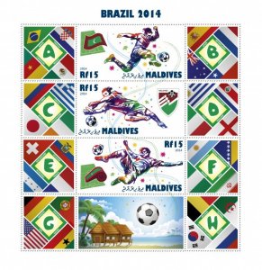 MALDIVES - 2014 - Football World Cup - Perf 3v Sheet #2 - Mint Never Hinged