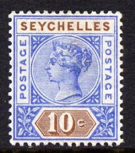 Seychelles 1890-92 QV Key Plate Crown CA die II- 10c ultr...