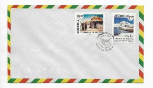 BOLIVIA 1990 AMERICA UPAEP LANDSCAPES ORURO POTOSI MOUNTAINS 2 VAL. FDC COVER