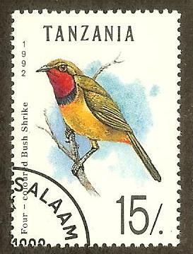 Tanzania 980 15sh 4 colored Bush Shrike bird cto og nh