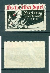 Sweden 1910. Poster Stamp. Cancel. Ostgota Spel Skiing, Norrkoping.