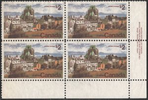 SC#601 $2.00 Quebec Plate Block LR #1 (1972) Lightly Cancelled/Used