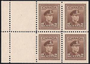 Canada #250A 2 cent King George 6, Pane OG NH VF-XF